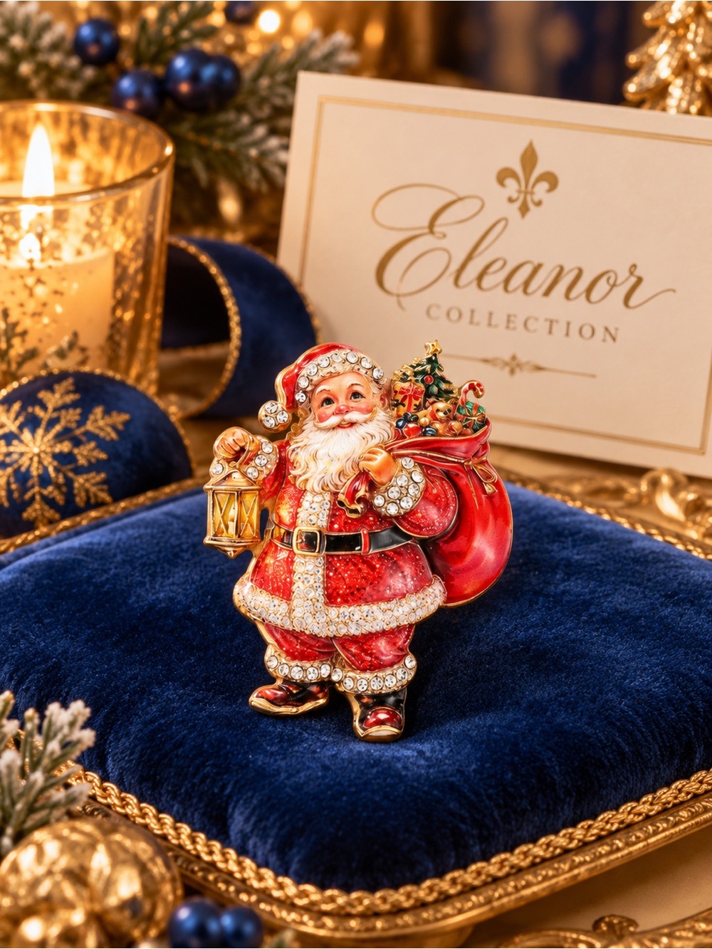 Eleanor Collection Jeweled Santa Claus Christmas Brooch.NWT